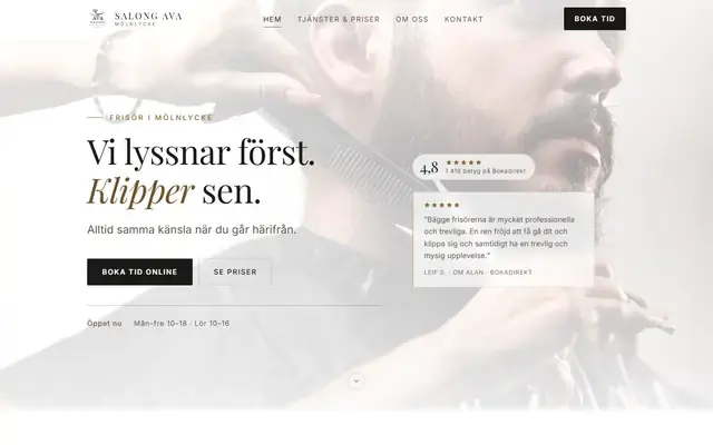 Salong AVA – webbplatsen i en laptop