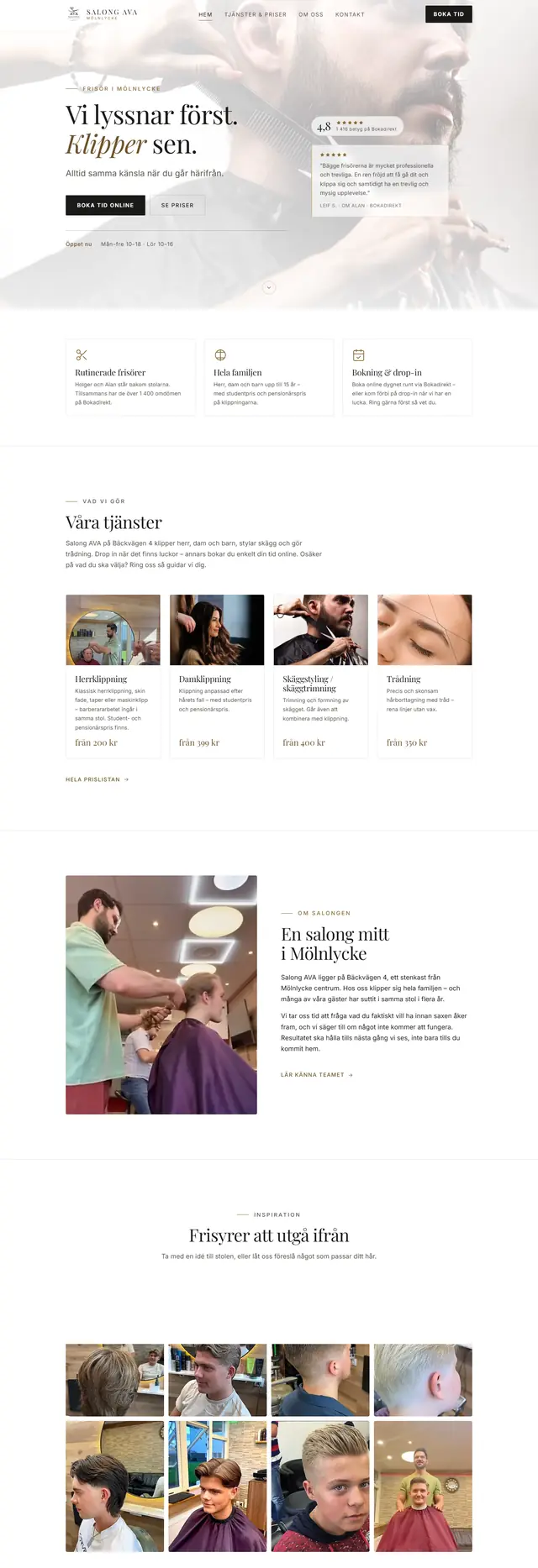 Salong AVA – webbplatsen i en laptop