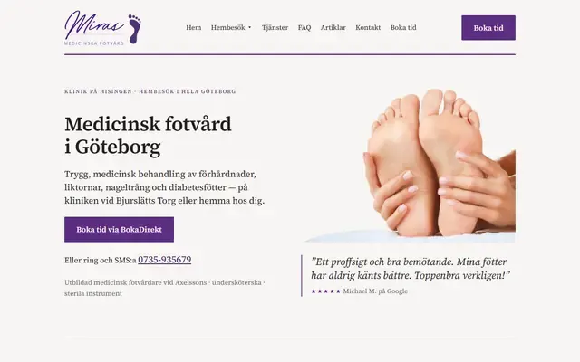 Miras Medicinska Fotvård – webbplatsen i en laptop